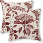 Burgundy Red Pillow Covers 18x18 Set of 2 Vintage Boho Floral Hydrangea Herbs Botanical Throw Pillows Outdoor Flower Decoration Pillowcase Linen Farmhouse Cushion Case Decor for Couch Sofa