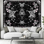 KJHL Skull Butterfly Floral Tapestry Black and White Gothic Skeleton Tapestry Wall Hanging Decor Pink Constellation Witchy Tapestries Aesthetic for Bedroom Living Room(59ʺ x 79ʺ)