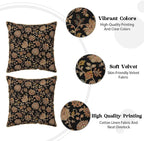 Vintage Tapestry Floral Soft Velvet Throw Pillow Covers Set of 2 Black Brown Bohemian Boho Carpet Flowers Decorative Pillow Covers 20x20 Inch Rustic Retro Rug Pillow Case For Sofa Couch Home Decor