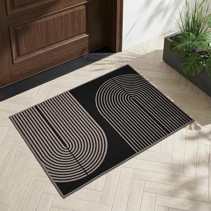 GarveeHome Modern Rainbow Easy Jute Rug, 2x3 Entryway Rug Indoor Outdoor Front Door Mat Neutral Non Slip Non Shedding Washable Farmhouse Kitchen Mat