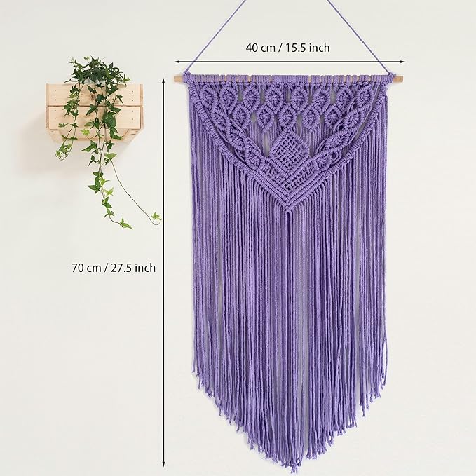 Winterdemoon Macrame Wall Hanging Boho Woven Tapestry Home Decor Purple