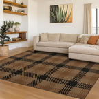 Brown Large Checkered Area Rug for Bedroom - 5x7 Easy Jute Dark Plaid Rug for Living Room, Large Entryway, Patio Outdoor Porch, Neutral Earthy & Coffee Rustic Décor