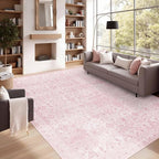 6x9 Area Rugs for Living Room Bedroom, Pink Large Washable Neutral Rug, Vintage Floral Retro Boho Non Slip & Low Pile Carpet for Indoor Dining Room, Classroom, Dorm, Nursery and Kids Room