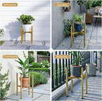 Adjustable Metal Plant Stand Indoor, Mid Century Modern Outdoor Planter Holder for 8 to 14 Inch Pots, Heavy Duty 160 LB Load, Corner Floor Stand for Home Garden Decor Golden