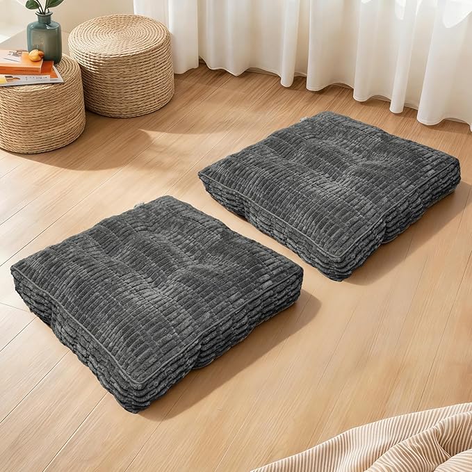 Floor Cushions, Corduroy Floor Pillow, Floors Pillows for Adults & Pets, Large Floors Pouf, Square Floored Pillows for Sitting & Yoga(1PC, Dark Grey，22"×22"×3.9")