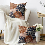 Navy Blue Burnt Orange Pink Pillow Covers 24X24 Inch Set of 2, Modern Dahlia Floral Print Decorative Throw Pillow Covers Outdoor Farmhouse Cushion Case for Home Couch Sofa Bed Decoration