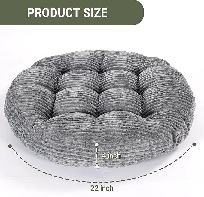 Large Floor Pillow for Adults, 22x22" Memory Foam Floor Cushion with Corduroy Cover, Round Floor Sitting Cushions for Meditation, Lounge,Seating for Yoga, Tatami Living Room (2, Round-Dark Grey)