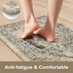 KIMODE Anti Fatigue Kitchen Mats, Boho Distressed Kitchen Floor Mats 20"x59"+20"x32", Non Slip Waterproof Kitchen Rugs, Padded Comfort Standing Mats for Laundry Office Sink Desk Brown