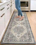 DEXI Kitchen Floor Mats Anti Fatigue, 23x86 Large Long Cushioned Vintage Runner Rug Waterproof, Standing Comfort Memory Foam Padded for Front Sink Laundry Office, Dark Grey