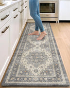 DEXI Kitchen Floor Mats Anti Fatigue, 23x86 Large Long Cushioned Vintage Runner Rug Waterproof, Standing Comfort Memory Foam Padded for Front Sink Laundry Office, Dark Grey