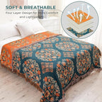 Throw Blanket for Couch Bed Chair,100% Cotton Soft Lightweight Blanket Rustic Quilt -Orange Floral Printed Farmhouse Decor Bed All Season Blankets,90"×98"