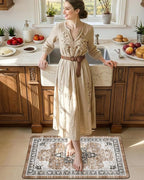DEXI Kitchen Mats for Floor Cushioned, 23x35 Wide Runner Rug Non Slip, Waterproof Soft Comfort Standing Padded Anti Fatigue Decorative, Brown/White