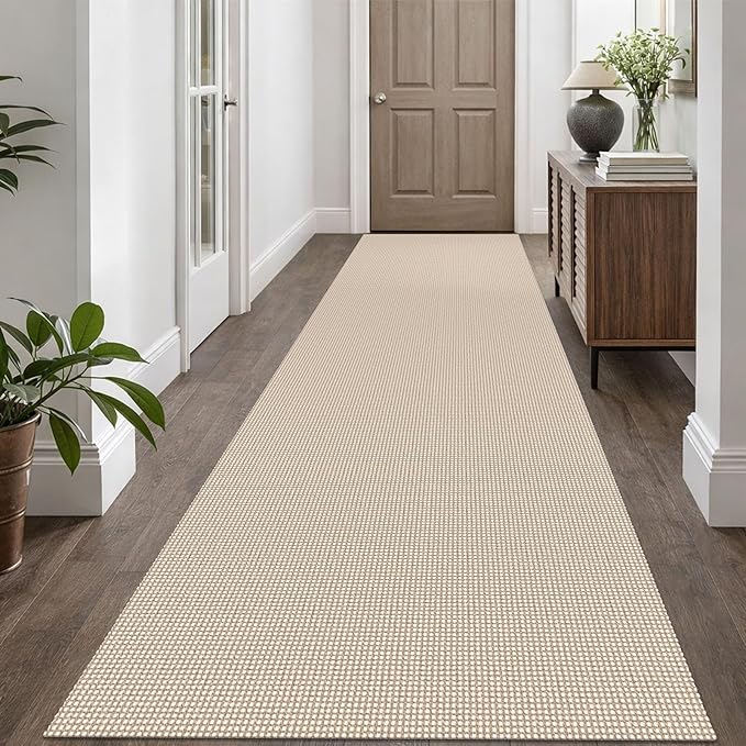 EARTHALL Woven Runner Rug 3x10 Ft Washable Runners for Hallways Long Non Slip Rubber Backed Kitchen Runner Braided Indoor Floor Carpet Runners for Entryway, Hallway, Kitchen, Beige/Khaki