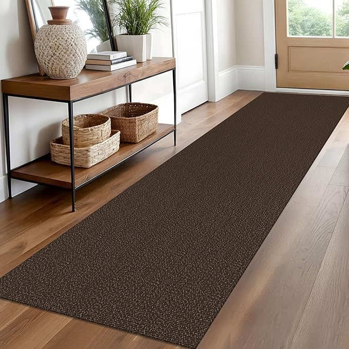 EARTHALL Washable Runner Rug 2x10 Ft Non Slip Runners for Hallways Long Cotton Rubber Backed Kitchen Runner Braided Indoor Floor Carpet Runners for Entryway, Hallway, Kitchen, Brown/Coffee