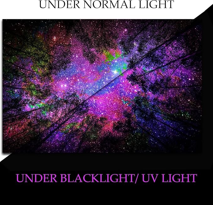 Miytal Blacklight Starry Sky Tapestry, Fantasy Forest Space Galaxy Night Nature Scenery Wall Hanging Tapestry, Aesthetic Landscape Wall Art Tapestries for Bedroom, Living Room - 70.9" x 90.6"