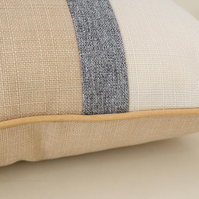 Yangest Patchwork Pillow Cover 20x20 Inch Luxury Cotton and Linen Cushion Cover Square Pillowcover for Couch Bedroom Living Room, Khaki