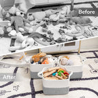 Goodpick Woven Storage Basket, Cotton Rope Baskets for Organizing, Closet Storage Bins with Handles, Small Laundry Basket for Clothes, Towels and Shoes, 13''x10''x9'', Gray and White