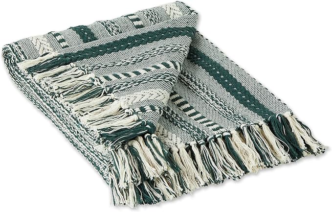 DII Braided Striped Decorative Throw Blanket, 50x60, Dark Green