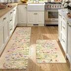 KIMODE Kitchen Anti Fatigue Mats, Farmhouse Flower Kitchen Rugs Sets of 2, Memory Foam Kitchen Mats for Floor, Waterproof Non Skid Standing Mats for Sink Laundry Office Desk Brown 20"x71"+20"x32"