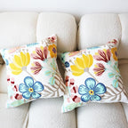 Embroidered Throw Pillow Cover Boho Floral Pillow Covers for Couch Sofa 3D Big Flowers Cotton Linen Bohemian Pillow Covers Multicolor Botanical Leaves 2PCS Pillowcase Covers 18x18 Inch