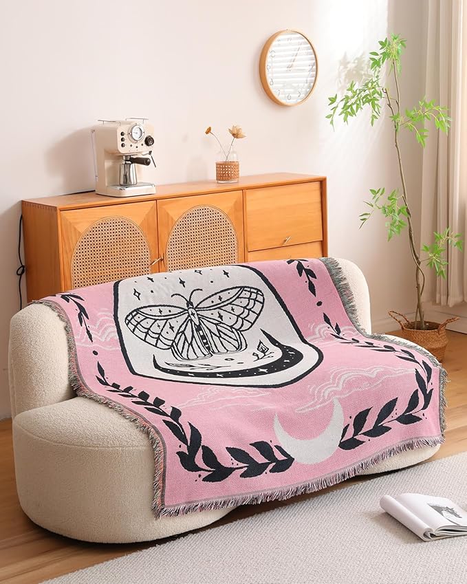 Erke Chair Recliner Cover Boho Throw Blanket Hippie Living Room Decor Wall Hanging Tapestry Outdoor Picnic Camping Rug Mattress Beach Towel Sofa Furniture Slipcover Bohemian 50”x70” The Butterfly Pink