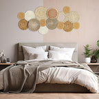 Xuhal 15 Pcs Boho Wall Basket Decor Handcrafted Seagrass Woven Wall Basket Rustic Round Woven Hanging Art for Home Farmhouse Kitchen Table Living Room(Fresh Style)