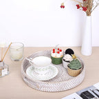 Hipiwe Round Rattan Serving Tray with Handles - Hand-Woven Wicker Tray - Decorative Candle Organizer - Storage for Breakfast, Drinks, Snacks - Coffee Table Centerpiece - Large (11.8" x 11.8" x 1.9")
