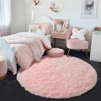 Pink Fluffy Round Rug 5Ft for Girls Bedroom Decor Aesthetic, Shaggy Circle Area Rugs for Kids Room Living Room, Cute Fuzzy Carpet for Nursery, Dorm, Classroom, Teen, Princess, Comfy Baby Playroom Rug
