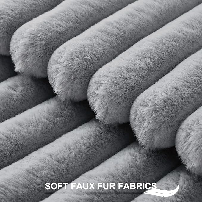 Pallene Faux Fur Plush Throw Pillow Covers 22x22 Set of 2, Luxury Soft Fluffy Striped Decorative Pillow Covers for Sofa, Couch, Living Room, Grey