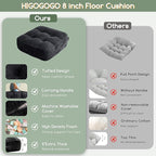 HIGOGOGO 8" Extra Thick Floor Pillow Cushion for Adults, Meditation Cushion Pillow, Large Square Floor Sitting, Tufted Corduroy Cover, for Tatami Living Room or Yoga, 22x22 Inch, 2Pack, Black