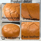 Louis Donné Unstuffed Moroccan Ottoman Pouf Cover, Handmade Faux Leather Pouf Cover with Storage, Boho Chic HomeDecor BeanBag Chair Footstool Rest for Living Seating Floor Cushion ONLYCover(Orange)
