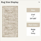2x4 Washable Rugs for Kitchen, Floor, Entryway, Powder Room Small Area Rug Non-Slip Vintage Low Pile Throw Door Mat Brown