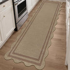Scalloped Easy Jute Hallway Runner Rug, 2.6x8 Kitchen Non Slip Runner Washable Outdoor Indoor Long Rug, Farmhouse Morden Carpet for Porch Bedroom Laundry