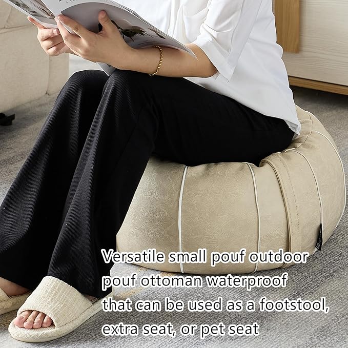 Louis Donné Unstuffed Pouf Ottoman Cover, 21Inch Moroccan Handmade Faux Leather Footstool Pouffe Ottomans Cover, Round Storage Pouf Stool Exotic Home Décor for Living Room Bedroom(ONLY Cover)