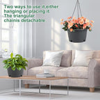 10 inch Hanging Planters, 4 Pack Hanging Baskets for Plants with Removable Trays & 15.7" Chain, Round Plastic Hanging Flower Pots for Home Garden Porch Balcony Patio Decor (Grey)