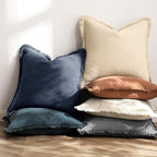 MIULEE Decorative Throw Pillow Covers Neutral Linen Fringe Throw Pillows Set of 2 Indigo Blue Boho Farmhouse Cushion Covers Coastal Decor for Couch Sofa Bed Living Room Spring Decor 26x26 Inch