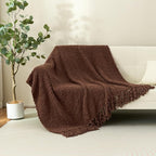 Throw Blanket for Couch, Brown Luxury Knitted Throws 50"x60", Textured Blankets with Handmade Fringe Tassels for Bed Sofa Decorative, Chunky Soft Farmhouse Boho Home Decor