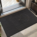 Tangsoo Black Geometric Easy Jute Rug, 2x3 Washable Ultra Thin Foldable Rug for Entryway, Non-Slip Rainbow Outdoor Mat Throw Carpet for Kitchen Bedroom Front Porch Doorway Entrance
