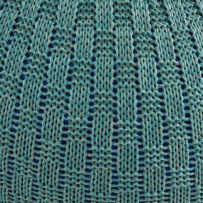 ARTPLAN - Round Knit Pouf - Woven Floor Ottoman - Handmade & Hand Stitched - 19.7 Dia x 12.8 High - Boho Home Décor - Living Room - Bedroom,Agate Green