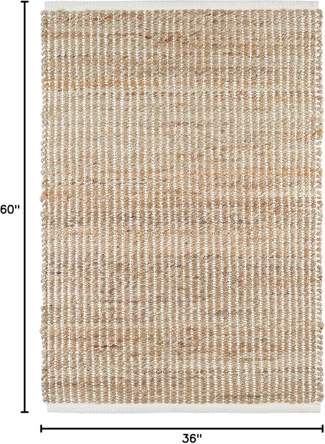 S & L Homes Jute Pulse Handwoven Natural Area Rug for Living Room Bedroom Kitchen Hallway Entryway- Rustic Vintage Farmhouse Decor - (3' x 5' Natural Ivory)