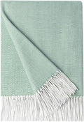 BOURINA Herringbone Tone Throw Blanket Faux Cashmere Fringe Soft Lightweight Cozy for Bed Couch Decorative Throws Blanket, Green, 50" x 60"
