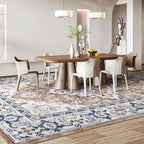 Lessymo 8 x 10 Area Rugs for Living Room- Machine Washable Area Rugs Boho Faux Wool Low Pile Area Rug for Bedroom, Floral Medallion Vintage Rugs with Non-Slip Rubber, Kid & Pet Friendly, Brown Beige