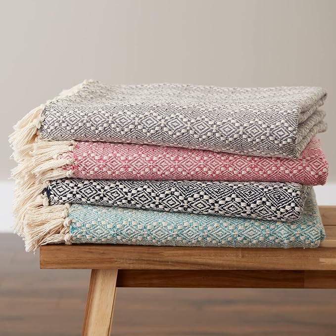 DII Diamond Stitch Woven Throw, Organic Modern, 50 x 60, Gray