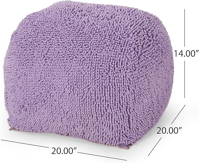 Foamma Pouf Ottoman 20" 20"x14", Lavender - Square Ottoman Foot Rest for Living Room and Bedroom, Spongy Pouf Footstool with Microfiber Chenille Cover, Foot Rest for Couch with Removable Cover