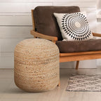 Palisa Ottoman Jute Pouf Handmade Knitted Poof Bean Bag Filling | Boho Pouffe for Living Room & Bedroom | Foot Rest Poufs for Office Home Decor (Natural, 16" D x 16" W x 18" H)