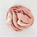Muslin Cotton Baby Receiving Blanket with Fringe, Boho Bohemian Tassels, Nursery Decor, Boy or Girl Unisex Swaddle Wrap, Use as Throw or Nursing Fringed Blankets (Blush)