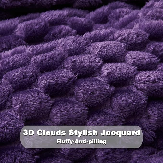 NEWCOSPLAY Super Soft Queen Blanket Purple Premium Silky Flannel Fleece 3D Clouds Stylish Jacquard Lightweight Bed Blanket All Season Use 350GSM (Purple, Queen(90"x90"))