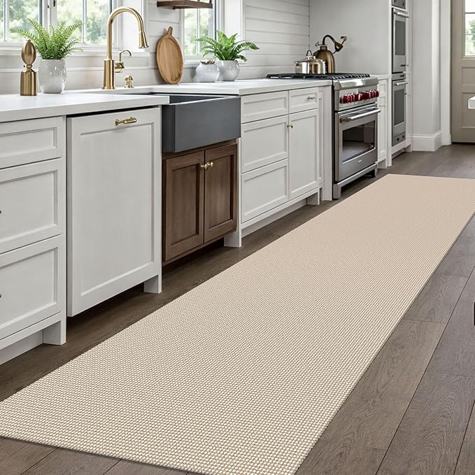 EARTHALL Woven Runner Rug 3x10 Ft Washable Runners for Hallways Long Non Slip Rubber Backed Kitchen Runner Braided Indoor Floor Carpet Runners for Entryway, Hallway, Kitchen, Beige/Khaki