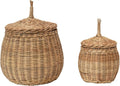 Creative Co-Op Hand-Woven Wicker Baskets with Lids, Set of 2