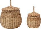 Creative Co-Op Hand-Woven Wicker Baskets with Lids, Set of 2